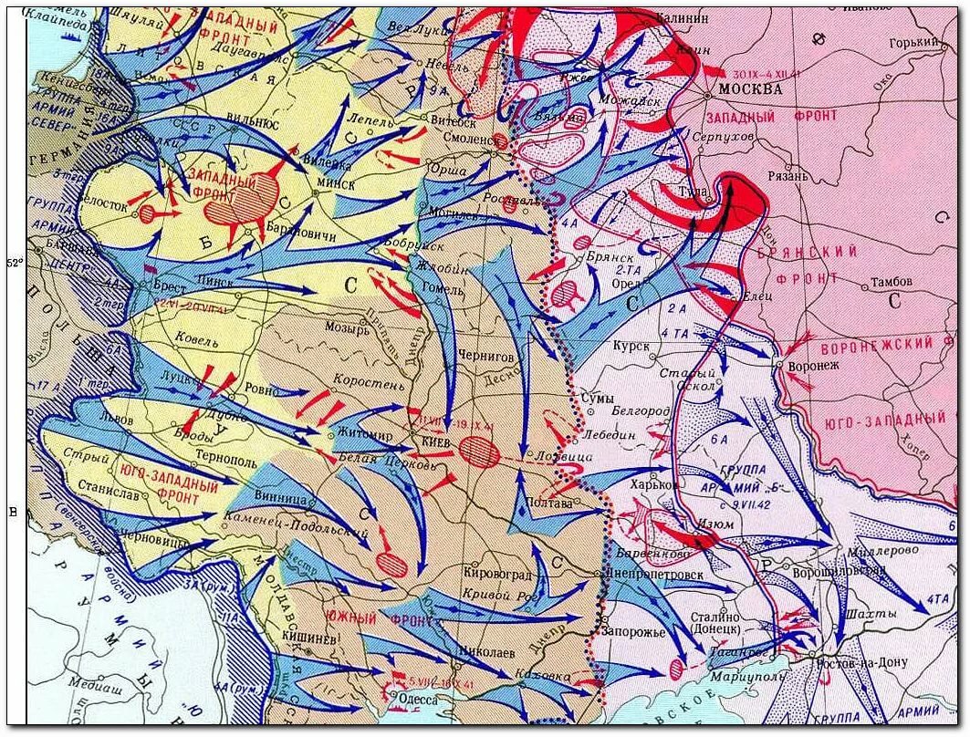 Линия фронта 22 июня 1941. Карта наступлений Великой Отечественной войны 1941-1945. Осенью 1941 г ввиду
